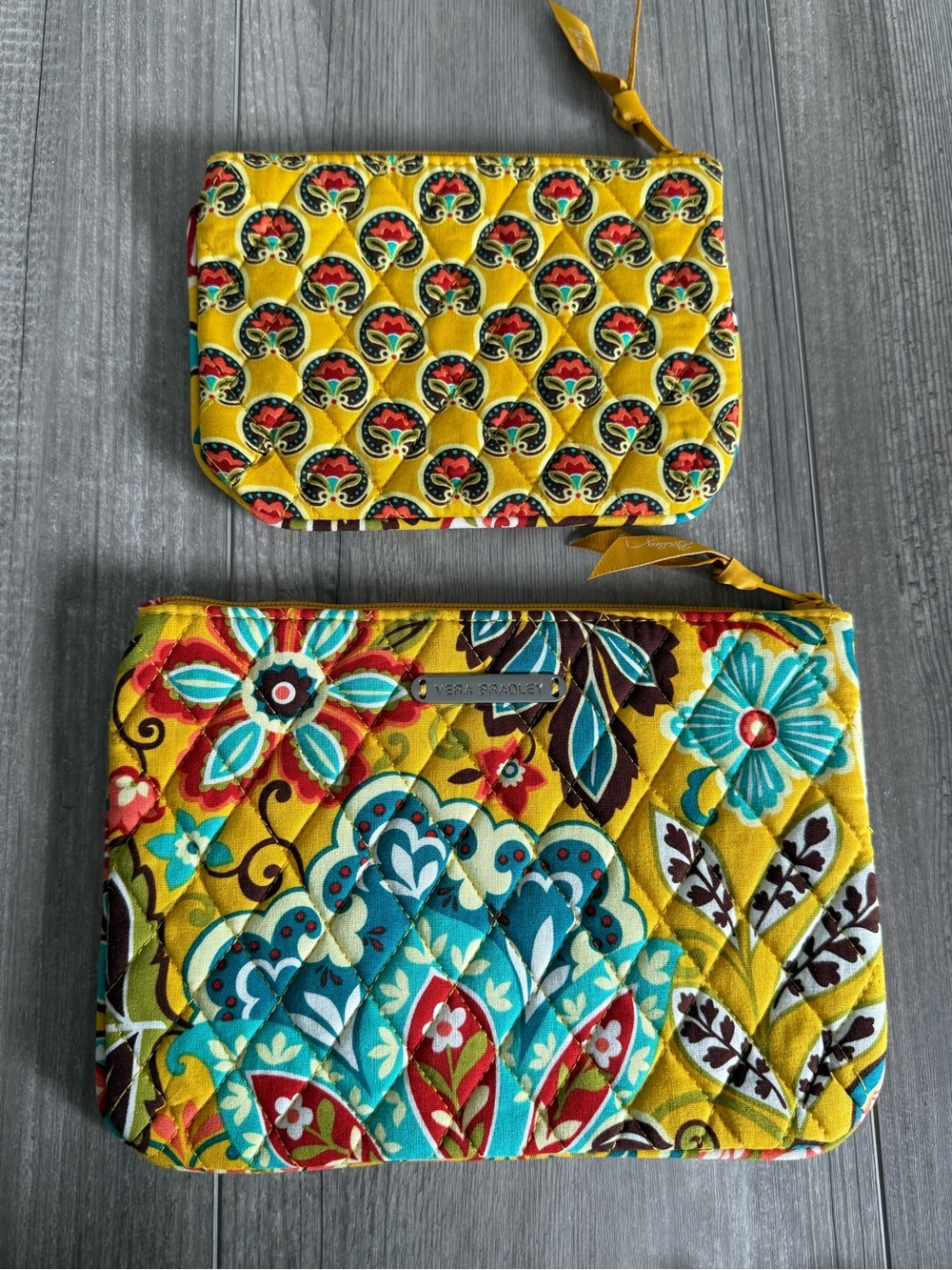 Vera Bradley Yellow Quilted Floral Pouch Set NWOT